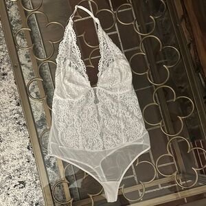 Lace Halter Bodysuit in White